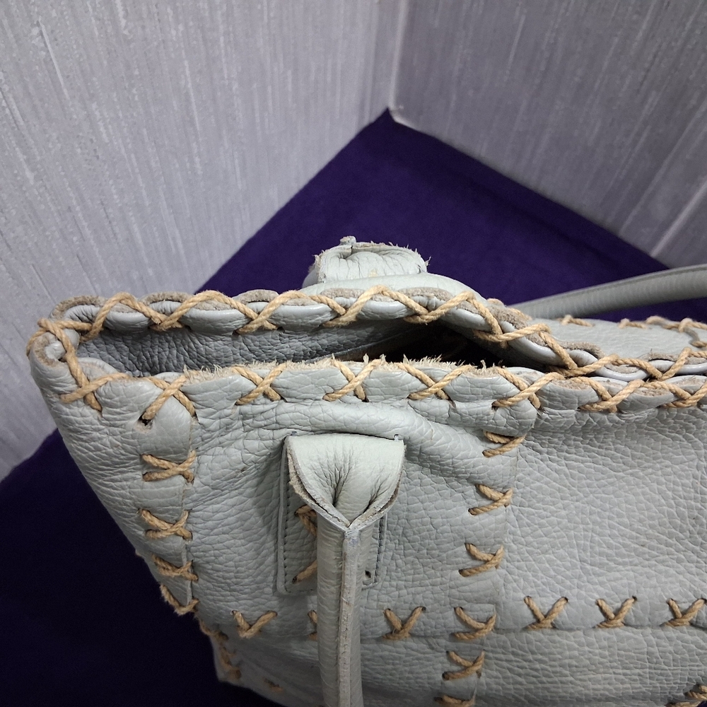 Berge Italian Leather Bag Tote Shouler Powder Blue - Picture 10 of 17